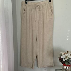 Lane Bryant Beige Linen Blend Wide-Leg Pants Elastic Waist Pockets Size 18